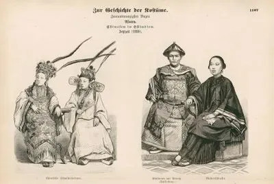 1880 Yılında Doğu Hindistandaki(Malezya ve Güney Çin) Çinliler- Çinli Aktrisler- Festival Kıyafeti İle Penag Şehrinden Tüccar ve  Makao'dan Kadın
