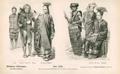 1880 Yılında Asyada- Borneo Adasından Dayaklı Kadın, Savaşçı ve Aristokrat Sınıfından Kadın- Dayaklar ve Prenses