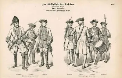 18.Yüzyılda Alman ve Avusturya Orduları- 1730 Yılında Almanya'nın Wurttemberg Bölgesindeki El Bombacı Asker, Zırhli Süvari ve General- 1724 ile 1738 Yılları Arasında Almanya'nın Wurttemberg Bölgesindeki Asker, Subay, Trampetçi ve Çavuş