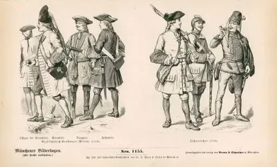 18.Yüzyılda Alman ve Avusturya Orduları- 1738 Yılında Konstanz Başpiskoposluk Ordusundaki El Bombacı Subay, El Bombacı Asker, Ağır Süvari ve Piyade- 1728 Yılında Avusturyalı Askerler