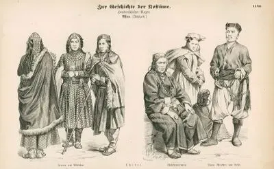 19.Yüzyılda Tibet- Tibetli Kadın ve Kız- Tibetli Kadın ve Lhasa'dan Budist Rahip