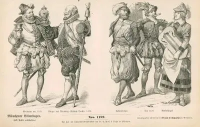 16.Yüzyılda Almanya- 1570 Yılnda Soylu Erkek Kıyafeti ve 1588 Yılında Festival Kıyafeti ile Nürnberg'li Erkek- 1570'li Yıllardan Bayrak Taşıyıcı(Sancaktar) ve Gezici Müzisyenler