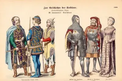 15. Yüzyılda Almanya-Aşağı Ren Bölgesinde Yaşayanların Kıyafetleri (1400)-İngelheim'li Philippe (1431), Seinsheim'li Martin 
(1434), 1410 Tarihlerindeki Alman Kadın Kıyafeti