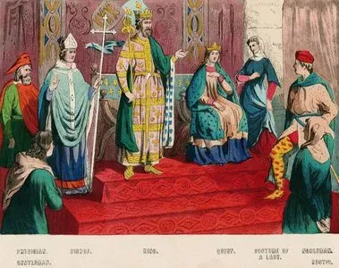 1200 ve 1300 yılları Arasında  İngiltere'de Doktor, Piskopos, Erkek, Kral, Kraliçe, Kadın, Soylu Erkek ve Köylü Kıyafetleri