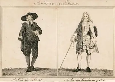 Eski İngiliz Kıyafetleri-1650 Yılında Oliver Cromwell Taraftarının Kıyafeti ve 1700 Yılında Bir İngiliz Beyefendisinin Kıyafeti