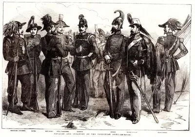 Sardunya Ordusunun Süvari ve Piyadeleri (Tüfekli Piyade, İstihkam Eri, Muhafız Eri, Kraliyet Carbine Askerleri, Hafif Piyade Eri, Süvari, Kraliyet Süvari Askeri, General)