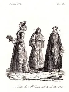 XV. Ve XVI. Yüzyılda Milano'lu Kadınların Kıyafetleri, Avrupa.Cilt VIII. Resim 128*.