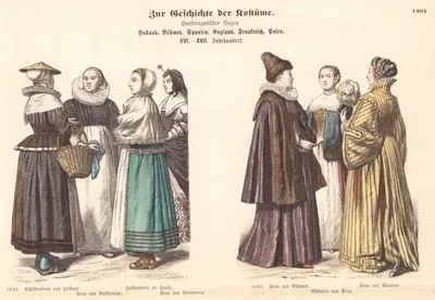 1640 Yılında Hollandalı, Çekyalı ve İspanyalıların Kıyafetleri-Hollandalı Gemi Kaptanının Karısı, Amsterdam'dan Bir Kadın, Ev Kıyafeti ile Hollandalı Kadın, Antwerp'den Bir Kadın-Bohemyalı (Çekya) Kadın, Prag'dan Bir Kız, İspanya'dan Bir Kadın