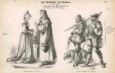 16.Yüzyılın İlk Döneminde (1500-1533)-Alman Bilimadamı Ve Şehirde Yaşayan Alman Kadını-Kar Ayakkabıları İle Birlikte Alman Dağ Askerleri