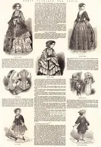 1852 Yılı Nisan Ayının Paris Modası, Yürüyüş Elbisesi, Akşam Elbisesi, Yelekler, Kızların Kıyafetleri, Çocukların Rus Kıyafetleri, Başlık ve Şapka