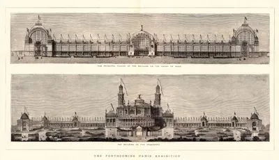 1878 Paris Fuarında Yer Alacak Champ de Mars'daki Binanın Ön Cephesi İle Trocadero'daki Bina