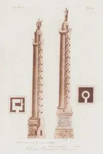 Trajan Sütunu ve Marcus Aurelius Sütunu'nun (Antonine Sütunu) Planı ve Görünüşü, Roma, Avrupa. Cilt V. Resim 50.