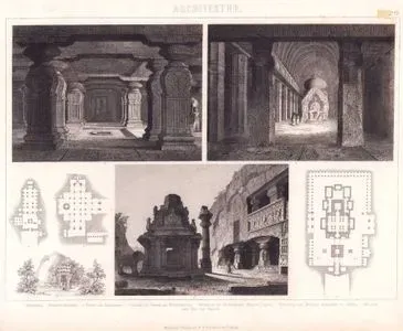 Mimari (Hint Tapınakları-Ellora Mağaraları) - 1. Plan 2. Avlunun Görünümü 3. İndra Tapınağı’nın Mağarası 4. Vişvakarma Tapınağı’nın Görünümü 5. Damar Lagna Kaya Tapınağının Planı 6. Kailasa Tapınağı’nın Planı 7. Sanchi’deki Büyük Stupa (Tope)