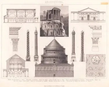 Mimarlık (Roma Mimarisi) 1. Tivoli’deki Vesta Tapınağı’nın Kalıntıları 2. Hadrianus’un Mozolesi 3. Trajan Sütunu 4. Roma’daki Marcus Aurelius Sütunu 5. Palmira’daki Güneş Tapınağı’nın Portali (Ana Girişi) 6. Güneş Tapınağı Ait Ayrıntı 7. Palmira’daki Kapı Yapısından Bir Detay 8. Baalbek’teki Güneş Tapınağı’nın Tavanı 9. Roma’daki Maxentius Bazilikası 10. Spalatro’daki (Bugünkü Split, Hırvatistan) Diocletianus Sarayı’nda Yer Alan Yuvarlak Tapınak