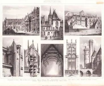 Mimari (Fransa’da Geç Gotik Sivil Yapılar) 1. Rouen Adalet Sarayı 2. Bourges’de Jacques Coeur’un Evi 3. Paris’te Hotel de Cluny 4. Carcassonne’daki Tahkimat Kulesi 
5. Paris’teki Nesle Kulesi 6. Josselin Şatosu’ndaki Çatı Penceresi (Bretanya) 7. Hotel de la Tremoille’den Bir Pencere 8. Eltham’daki Büyük Salon