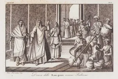 Kuplyans veya Bin, Dhol Davulları, Tabla ve Diğer Telli ve Vurmalı Çalgıların Müziğiyle Hintli Danscı Kızların Dans Etmesi, Asya Cilt III. Resim 51.