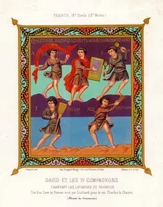 Tanrıya Şarkılar Söylerken David ve Dört Yoldaşı (Fransa IX.Yüzyılın İkinci Yarısı)