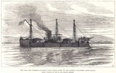 1877-1878 Osmanlı-Rus Savaşı (93 Harbi) Sırasında Rus Bataryaları Tarafından Braila Yakınlarında Batırılan Osmanlı Topçu Gemisi Lütf-i Celil
