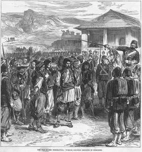 1875-1876 Hersek İsyanı Sırasında Türk Askerleri Esirleri Getirirken