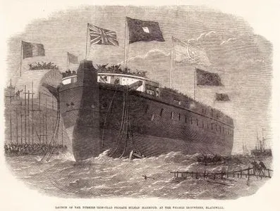 İngiltere Londra Blackwall'de Thames Ironworks Şirketi Tarafından Yapılan Türk Fırkateyni "Mahmudiye" Zırhlısının Denize İndirilişi