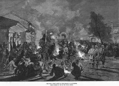 1877-1878 Osmanlı-Rus Savaşı (93 Harbi) Sırasında Rus Ordusu Tarafından İşgal Edilmiş Rusçuk'da Türk Askerlerinin Gece İstirahati