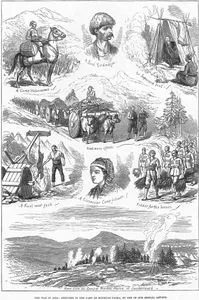 1877-1878 Osmanlı-Rus Savaşı (93 Harbi) Sırasında Sarıkamış'daki Muhtar Paşa'nın Kampından Çizimler-Su Taşıyıcısı, Bir Kürt Erkek, Geçici Yapılmış Çadır, Askeri Konvoy, Değişik Et Pişirme Usulü, Bir Çerkez  Kadın, Atlar İçin Yem, Muhtar Paşa'nın Kampdan Kars Manzarası