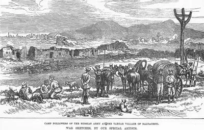 1877-1878 Osmanlı-Rus Savaşı (93 Harbi) Sırasında Yakılan Baltacesti Tatar Köyünda Rus Askerlerinin Kamp Yapması