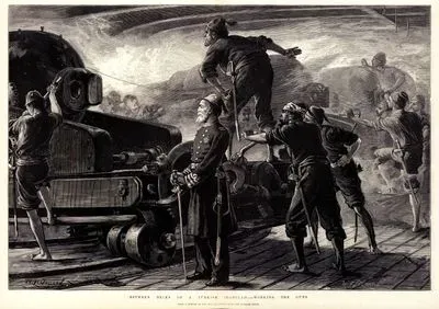 1877-1878 Osmanlı-Rus Savaşı (93 Harbi) Sırasında Türk Zırhlı Gemisinin Güvertesinde Topçu Atış Talimi