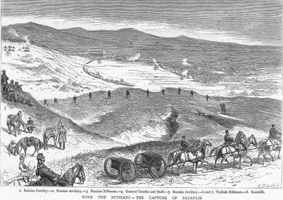 1877-1878 Osmanlı-Rus Savaşı (93 Harbi) Sırasında Kazanlık Şehrinin Ruslar Tarafından Ele Geçirilmesi-1.Rus Süvarileri 2.5.Rus Piyadeleri 3.Rus Tüfekli Piyadeleri 4.General İoşip Gurko ve Yardımcıları 6.7.Türk Tüfekli Piyadeleri 8.Kazanlık