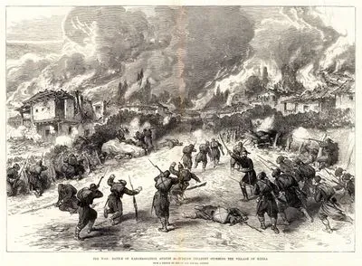 1877-1878 Osmanlı-Rus Savaşı (93 Harbi) Sırasında Gerçekleşen Kara Hasan Köyü Savaşında Ruslardan Geri Almak İçin 30 Ağustos 1877 Tarihinde Türk Piyadelerinin Kızıla Köyüne Saldırmaları