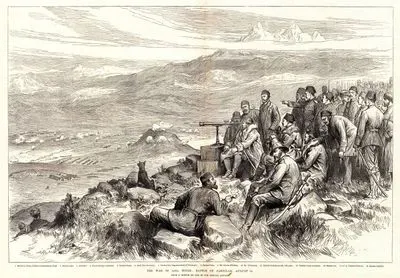 1877-1878 Osmanlı-Rus Savaşı (93 Harbi) Sırasında Yahniler Muharebesi-1.Kafkasya Cephesi Komutanı Ahmet Muhtar Paşa 2.Raşid Paşa 3.Ali Paşa 4.Baron Schluga(Avusturyalı) 5.Şevket Paşa Pasha 6.Arif Bey (Sekreter) 7.Şevket Bey (Telgraf Şefi) 8.Hasan Paşa 9.Mr.Charles Williams 10.Mr.O'Donovan 11.Tepelerdeki Türk Kuvvetlerinin Pozisyonu 12.Hazır Bekleyen Türk Birlikleri 13.Savaşanlar 14.15.Rus Topçuları 16.Rus Piyadeleri