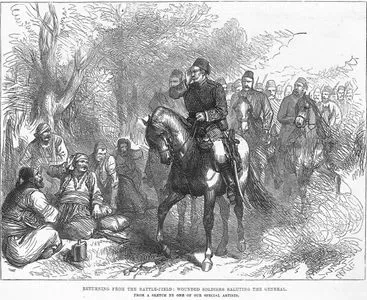 1877-1878 Osmanlı-Rus Savaşı (93 Harbi) Sırasında Byala Yolunda Savaştan Dönen Türk Askerlerin Paşayı Selamlaması