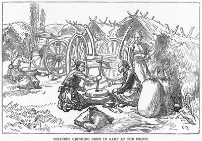 1877-1878 Osmanlı-Rus Savaşı (93 Harbi) Sırasında Cephedeki Askerler İçin Kamptaki Askerlerin Mısır Öğütmesi