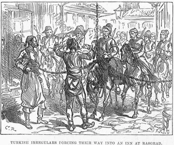 1877-1878 Osmanlı-Rus Savaşı (93 Harbi) Sırasında Razgrad'da Bir Hana Girmek İsteyen Türk Başıbozuklar