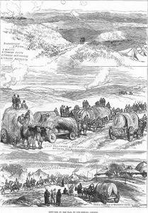 1877-1878 Osmanlı-Rus Savaşı (93 Harbi) Sırasında Plevne'nin Bonbalanması, 1.Plevne 2.Türk Kaleleri 3.Türk Toprak Tabyaları 4.Rus Topları-Bombardımanı Seyredenler-Romanya Prensi Cherles'in Porodin'deki 
Karargahına Gidişi