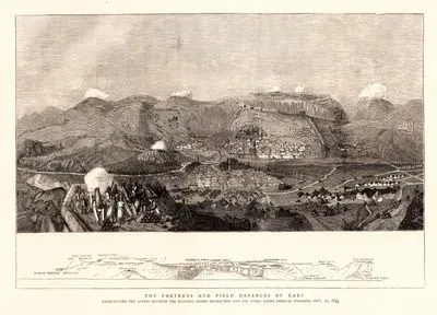 1853-1856 Osmanlı-Rus Savaşı (Kırım Savaşı) Sırasında 29 Eylül 1855 Tarihinde General Williams Kumandasındaki Türk Ordusunun General Mouravieff Kumandasındaki Rus Ordusuna Karşı Yaptığı Kars Savunması Ve Kars Kalesi-Rus Yedek Kuvvetleri-General Mouravieff'in Karargahı-Tahmasp Tabyası-Yüksek Tabya-General Kmety'in Kampı-Tichim Tabyası-Kale Göl-Churchill Tabyası-Zohrab Tabyası-Williams Paşa Tabyası-Bombardıman-Kasaba-Kale-Thompsons Tabya-Rus Ordusu Süvarileri-Teesdale Tabya-Türk Ordusu Süvarileri-Arap Tabyası-Karadağ Tabyası-Kultuk Tabyası