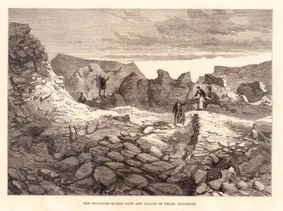 Heinrich Schliemann'ın Troya (Truva) Antik Kentindeki Kazı Çalışmaları-Hisarlık Tepesinde(Höyüğünde) Troya(Truva) Antik Kentinin Ana Kapısı Ve Troya(Truva) Kralı Priamos'un Sarayı