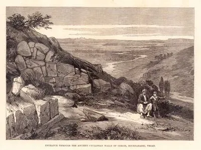 Heinrich Schliemann'ın Troya (Truva) Antik Kentindeki Kazı Çalışmaları-Pınarbaşı Tepesinde(Höyüğünde) Troya(Truva) Antik Kentinde Gergis'in Büyük Eski Duvarlarından Giriş