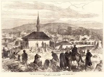 1877-1878 Osmanlı-Rus Savaşı (93 Harbi) Sırasında 11 Aralık 1877 Tarihinde Plevne Kasabası-1.400 Yıllık Gazi Ali Beyin Sarayından Kalan Yıkılmış Duvarlar 2.Türk Valisinin Konağı 3.Kasabanın Üstündeki Tepedeki Krischina Tabyası