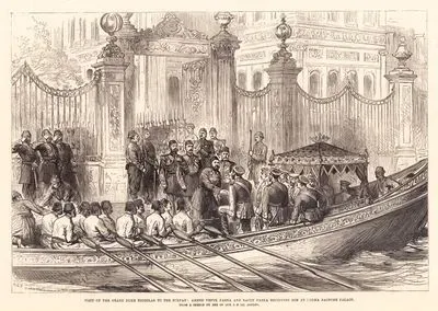 1877-1878 Osmanlı-Rus Savaşının (93 Harbi) Sonunda  Ahmed Vefik Paşa Ve Rauf Paşa'nın Pahişah II.Abdülhamit'i Ziyarete Gelen Grandük Nikolay Nikolayeviç'i Dolmabahçe Sarayının Kapısında Karşılaması