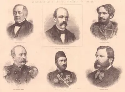 1877-1878 Osmanlı-Rus Savaşı (93 Harbi) Sonrası Yapılan Berlin Kongresine Ülkelerini Temsilen Katılan Kişiler-Prens Aleksandr Mihayloviç Gorçakov (Rusya)-Kongre Başkanı Prens Otto von Bismarck (Almanya)- Kont Gyula Andrassy (Avusturya)- Kont Pyotr Andreyevich Shuvalov (Rusya)- Mehmet Ali Paşa (Türkiye)-William Waddington (Fransa)