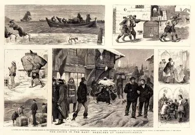 İstanbul'dan Çeşitli Çizimler-1.Nakliye Kayığı İle Taşınma 2.Hammallar 3.Düşüncesiz Turist 4.Kraliçenin Elçisi 5.İstanbulun'un Ana Caddesinde Çatılardan Kar Düşmesi 6.Berber Dükkanı 7.Pasaj