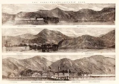 1853-1856 Osmanlı-Rus Savaşı (Kırım Savaşı) Sırasında Çanakkale Boğazının Asya Yakası-Nara Burnu Ve Abidos (Abydos) Antik Şehri-Teket Koyu Ve Köyü-
Kiossi Bataryası-Kaptan Paşa Koyu-İngiliz Konsolosluğu-Çanakkale-Türk Paşasının Karargahı-Yunanaistan Ve Fransız Konsolosluğu-Avusturya Konsolosluğu-Çimenlik (Çanakkale) Kalesi