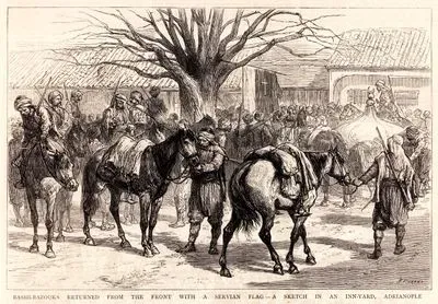 1876-1877 Osmanlı-Sırp Savaşı Sırasında Başıbozukların Cepheden Sırp Bayrağı İle Edirne'ye Dönmeleri