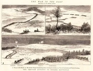 1876-1877 Osmanlı-Sırp Savaşı Sırasında Sırp Ordusunun Zajecar'ı Geri Almaya Çalışması 1.Askeri Birliğin İlerliyişi 2.Sırp Askeri Birliklerinin 
Harekete Geçmeden Önce Düzene Girmesi 3.Sırp Ve Türk Birliklerinin Pozisyonu