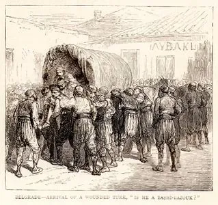 1876-1877 Osmanlı-Sırp Savaşı Sırasında Yaralı Bir Başıbozuk'un Belgrad'a Getirilmesi