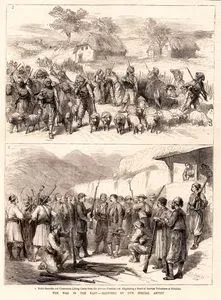 1876-1877 Osmanlı-Sırp Savaşı Sırasında, 1.Başibozuklar Ve Çerkesler Sırp Sınırında Bulunan Köylülerden Yiyecek Hayvan Alması 2.Böğürdelen'de
 Sırp Gönüllülerin Hazırlanması