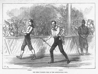 Londra'da Agricultural Hall'da Edward Payson Weston ile Daniel O'Leary Arasında Yapılan Yürüme Yarışı