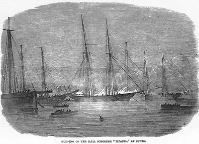 Cowes Limanında Yanan "Titania" Gemisi