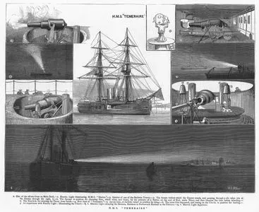 "Temeraire" İsimli İngiliz Savaş Gemisi-1.Güvertedeki 18 Tonluk Toplarından Biri 2."Hector" İsimli Gemiyi Aydınlatırken 3.Top Bulunan Hücrelerinin Yapısı 4.Geminin Baş(Pruva) Görüntüsü 5.6.25 Tonluk Topun 7.Gemi Işıkları İle Bulutların Aydınlatılması 8.9.Geminin Işıkları